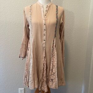 FP One Long Sleeve Lace Knee High Button Down Dress